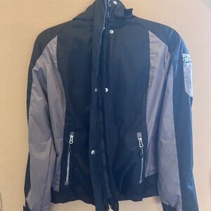 Outdoor Adventure Jacket Black Grey Zip Up Hooded Water Resistant